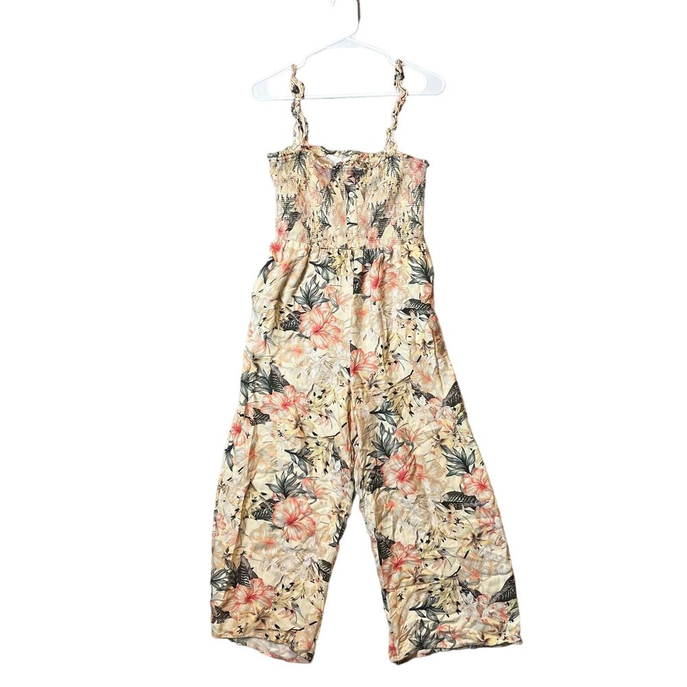 Greylin Size Medium Faith Smock‎ Culotte Jumpsuit Floral Light Yellow Women's